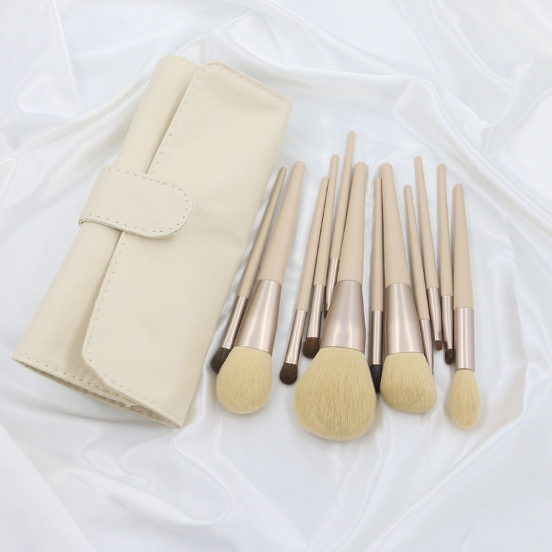 Set 12 pinceaux maquillage crin cheval bois – coffret Morandi rose 18,9cm