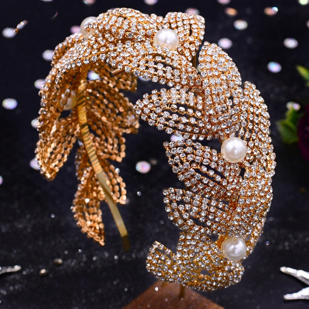 SERRE-TÊTE MARIÉE FAIT MAIN FEUILLES STRASS – ACCESSOIRE MARIAGE ÉLÉGANT