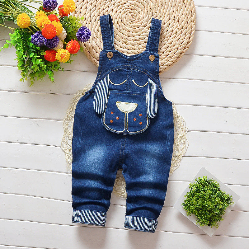 Salopettes denim unies pour petits garçons et filles.