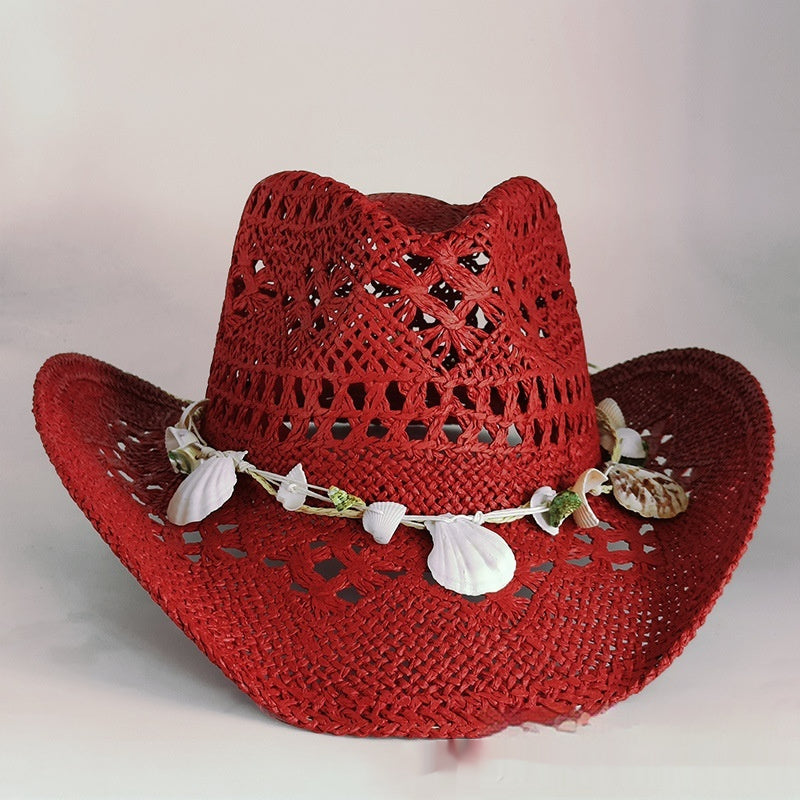 Chapeau de cowboy en paille coquillage avec pare-soleil tissé