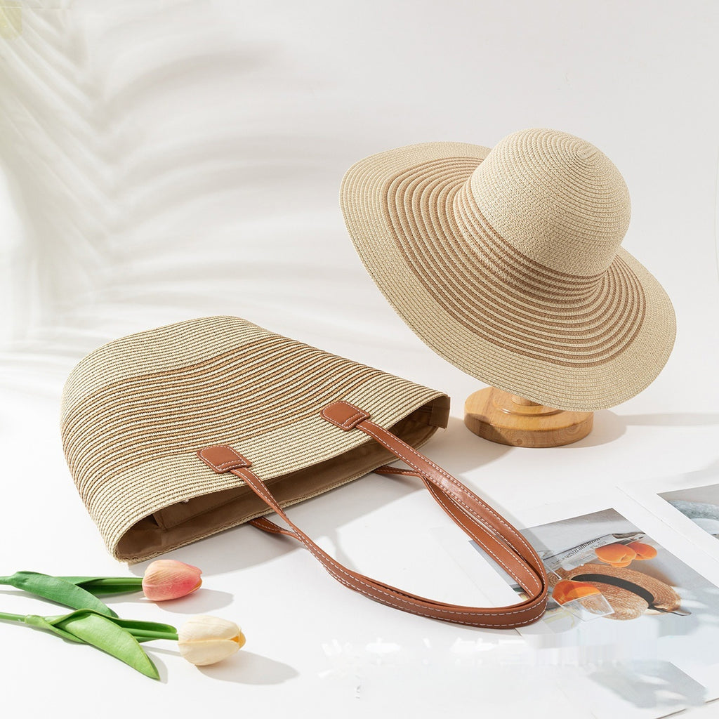 Set chapeau paille + sac plage deux pièces – anti-UV respirant vacances
