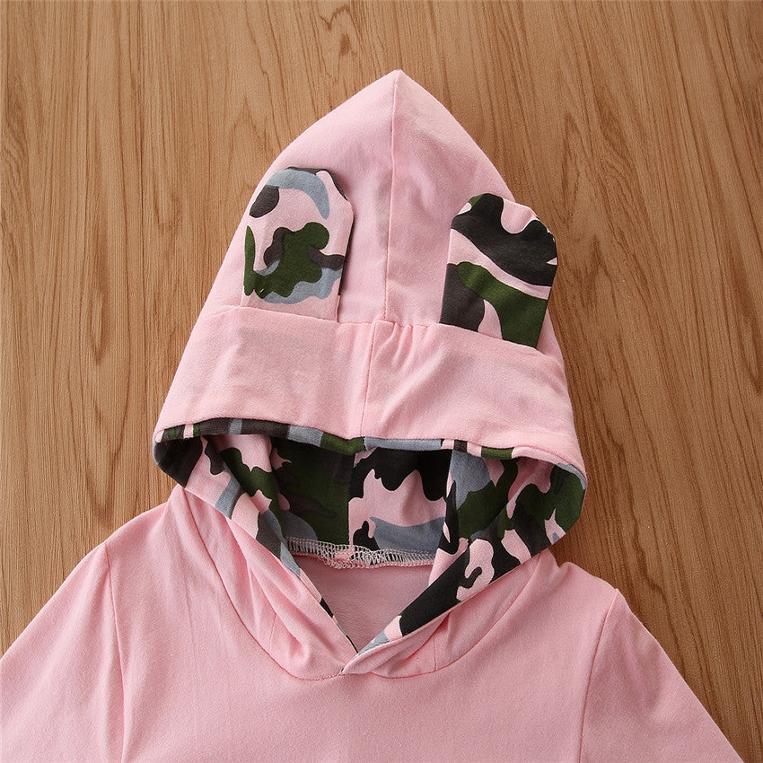 Ensemble hooded 2 pièces fille : motif camouflage tendance Ins.