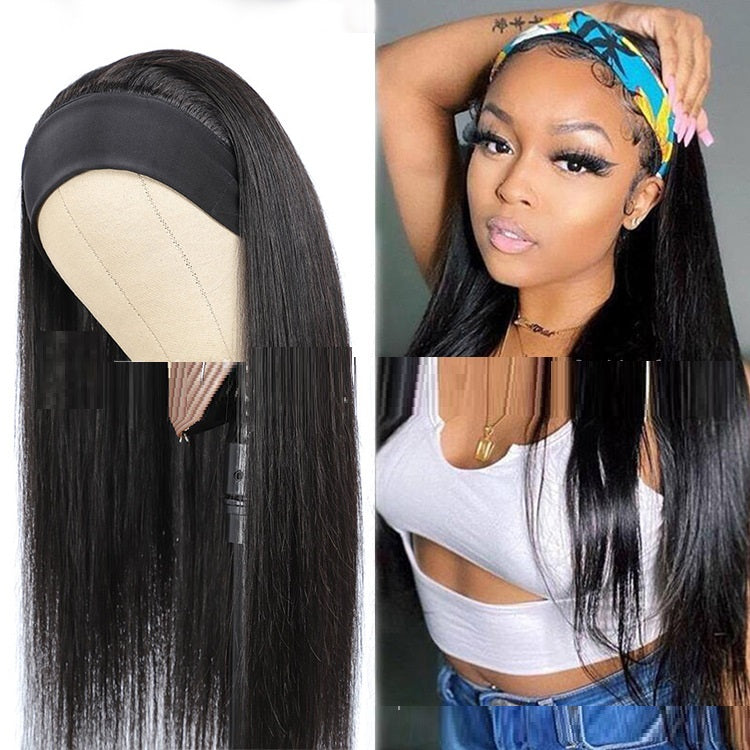 Perruque headband lisse en cheveux humains 100% naturels, sans colle