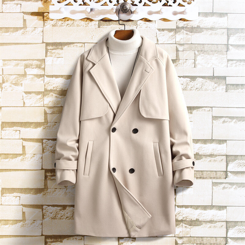 Manteau mi-long homme en laine croisée – coupe loose, élégant et polyvalent