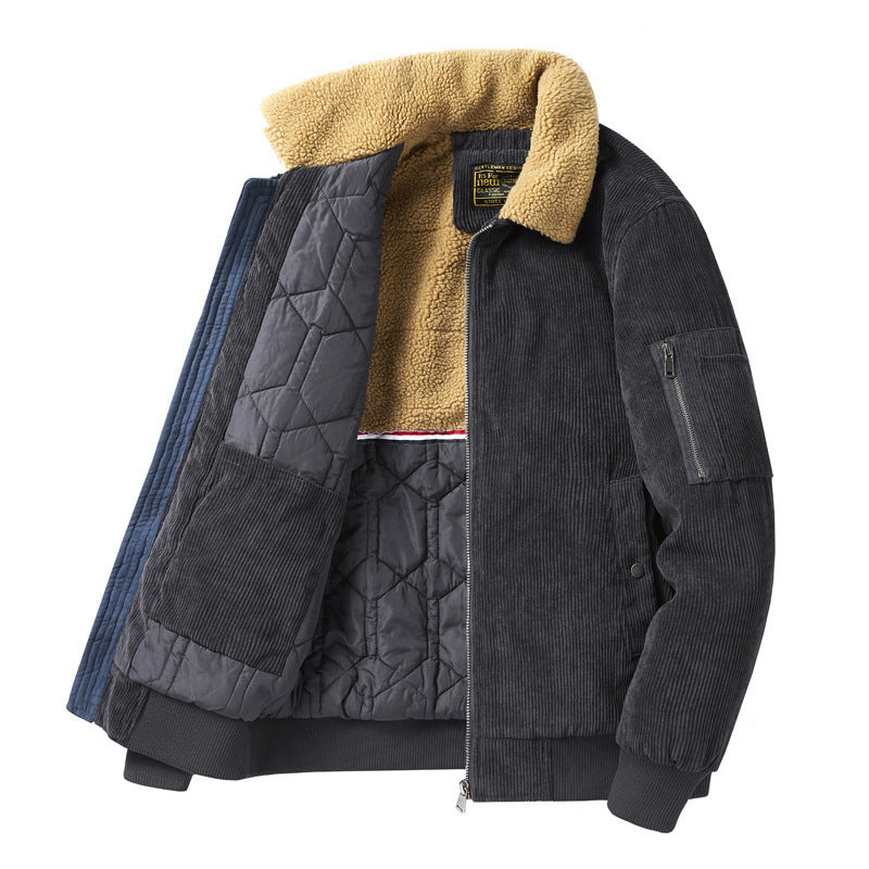 Oversized corduroy baadjie met kraag – kaki/blou/swart-grys