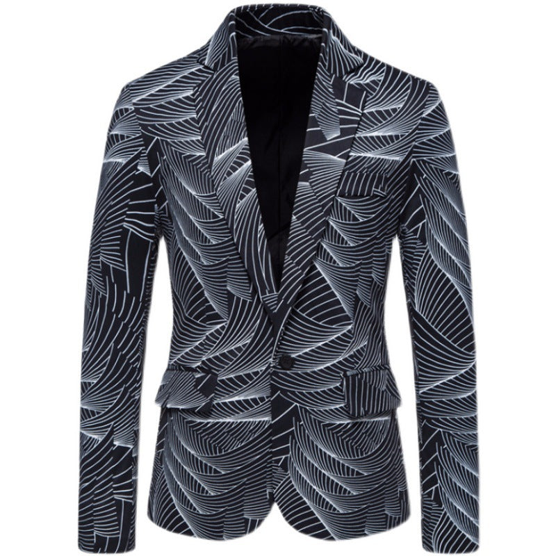 Veste costume un bouton imprimé rayures homme – noir/blanc/bleu marine