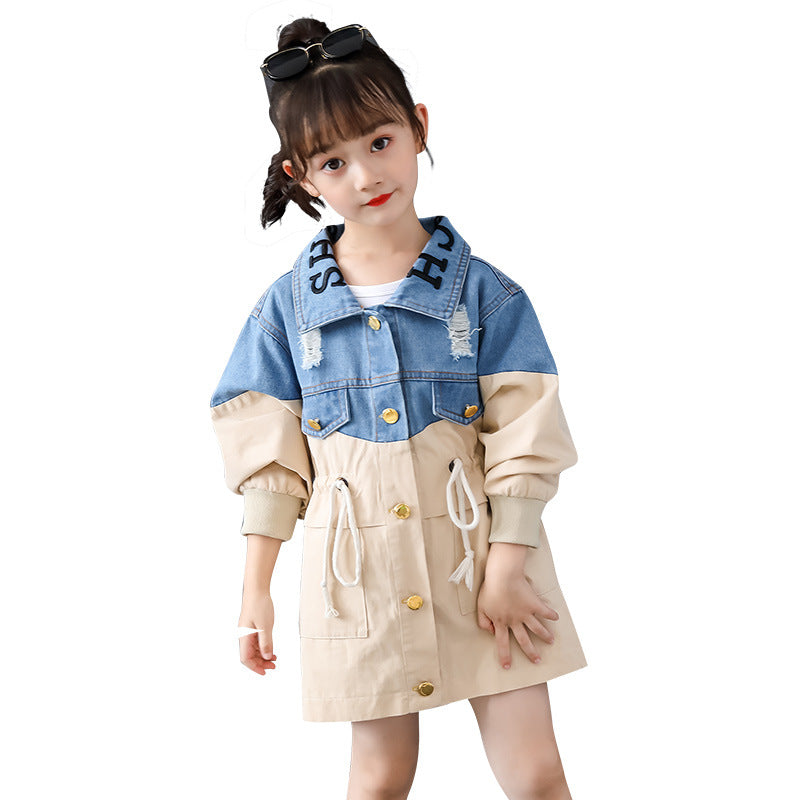 Trench-coat en jean pour enfant, style simple et tendance