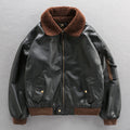 Thick leather Air Force pilot bomber jacket, comfortable fleece lining.