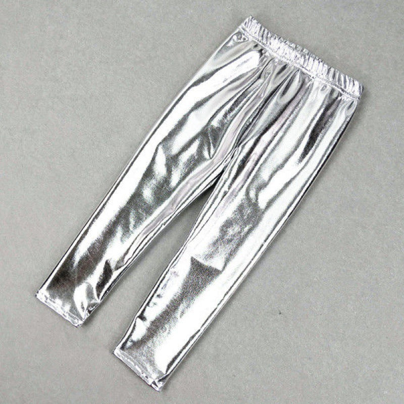 Pantalon brillant doré à taille élastique pour filles