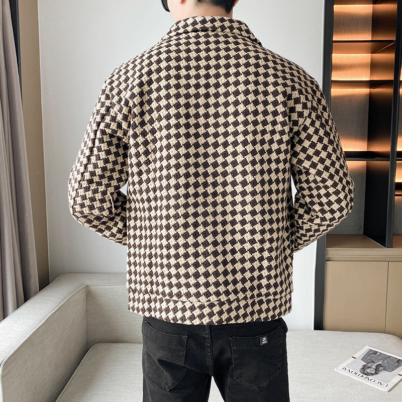 Koreaanse informele slim fit baadjie met blokkies – swart/kaki sonder stryk