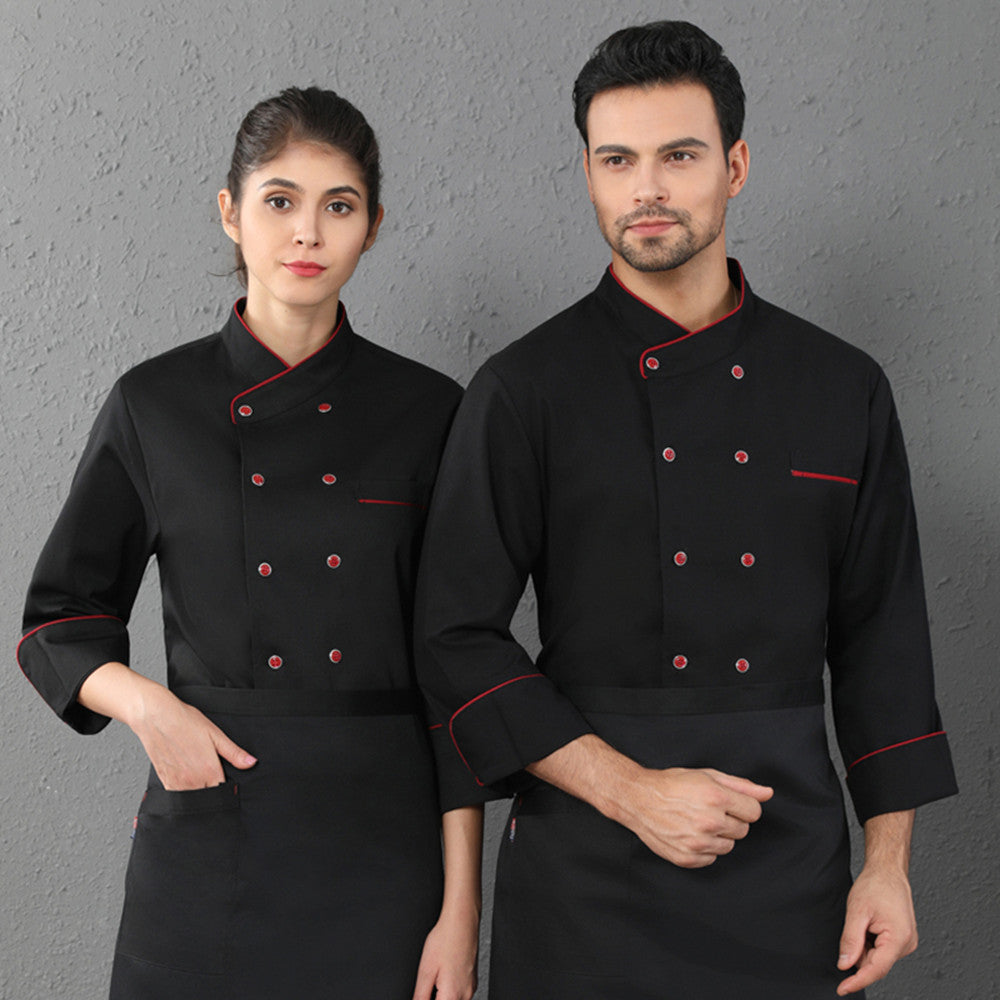 Uniforme chef manches courtes/longues polyester coton – restauration hôtel blanc/noir