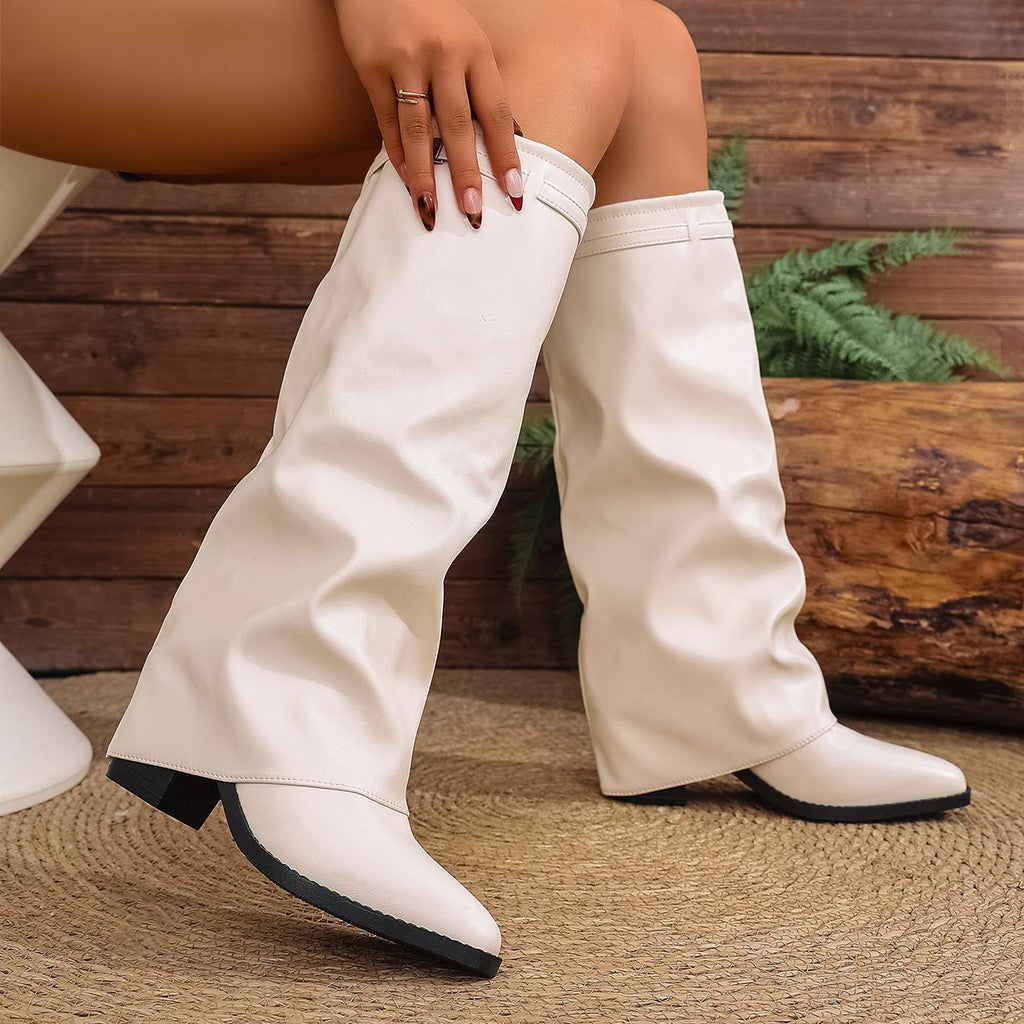 Bottes cuissardes style britannique talon épais automne grande taille