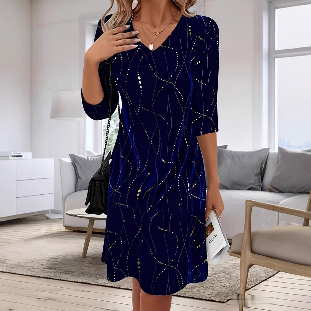 Robe imprimée femme col V manches mi-longues