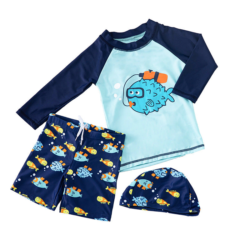 Maillot de bain enfant cartoon hot spring poisson-globe – avec short et chapeau