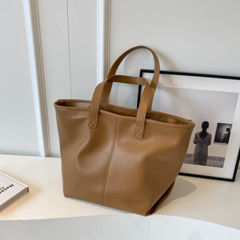 Sac fourre-tout rétro femme chic – tote bag PU souple, style commuting