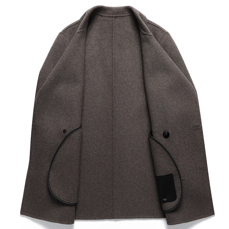 Veste courte double boutonnage laine double face – noir/brun/camel urbain M-4XL