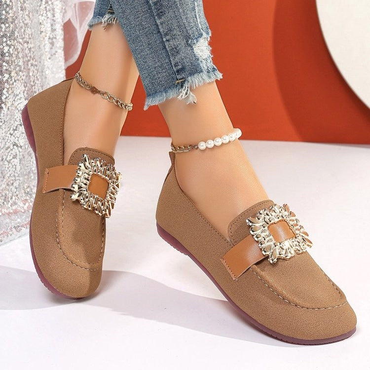 Mocassins square toe unisexe cuir synthétique – noir/marron