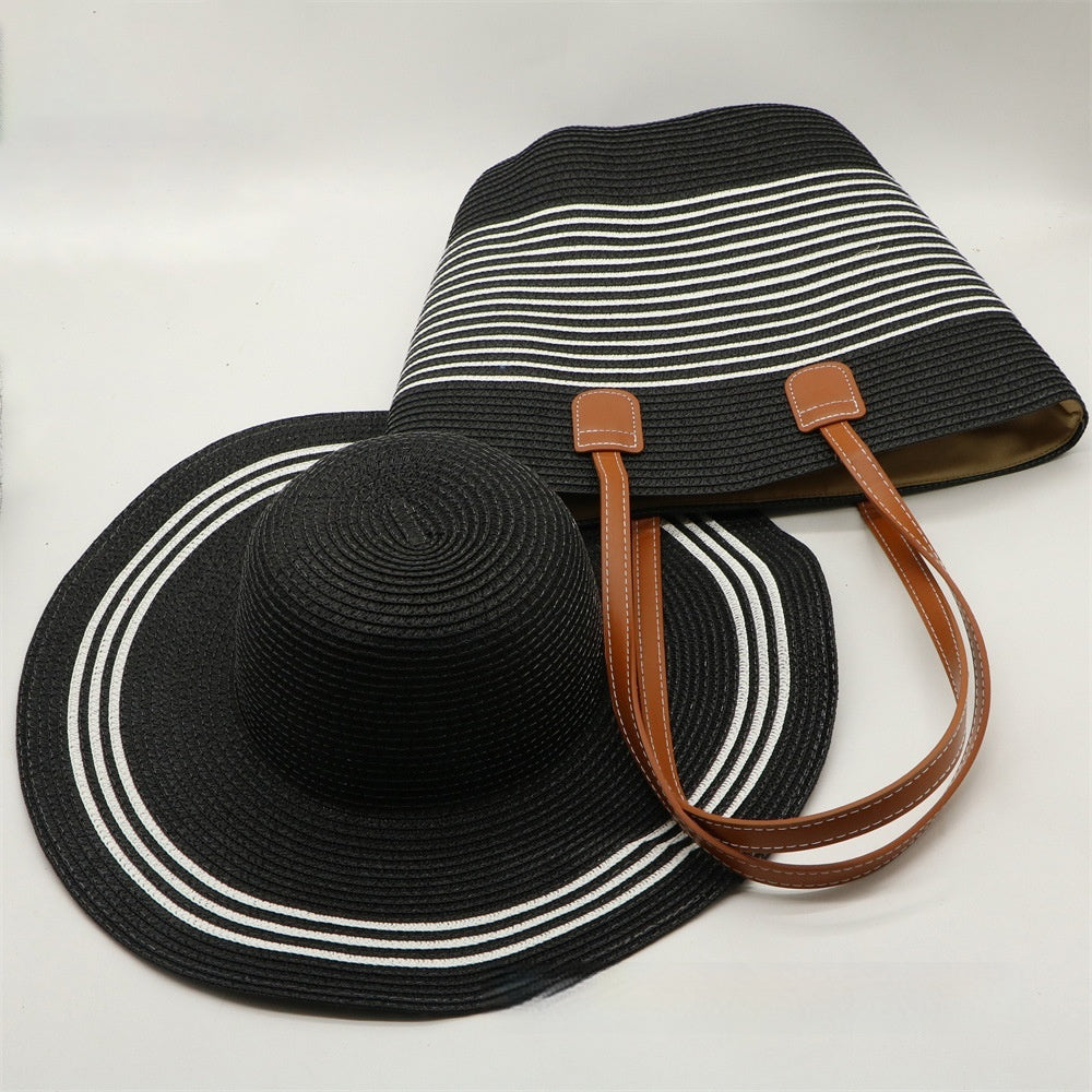 Set chapeau paille + sac plage deux pièces – anti-UV respirant vacances