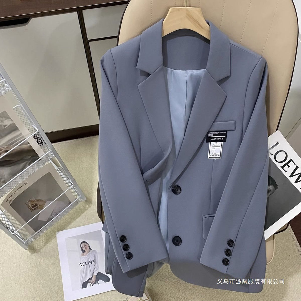 Blazer texturé gris-bleu femme, style designer streetwear viral.