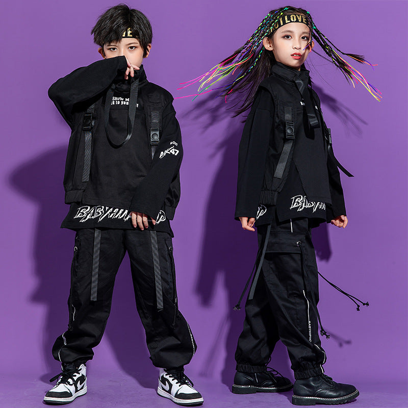 Ensemble enfant hip-hop noir 3 pièces – coton, style street tendance
