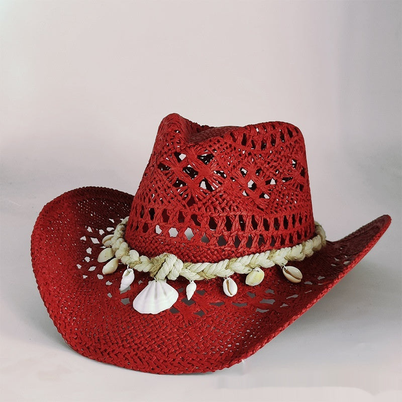 Chapeau de cowboy en paille coquillage avec pare-soleil tissé