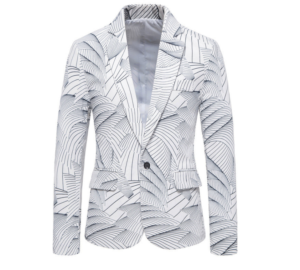 Veste costume un bouton imprimé rayures homme – noir/blanc/bleu marine