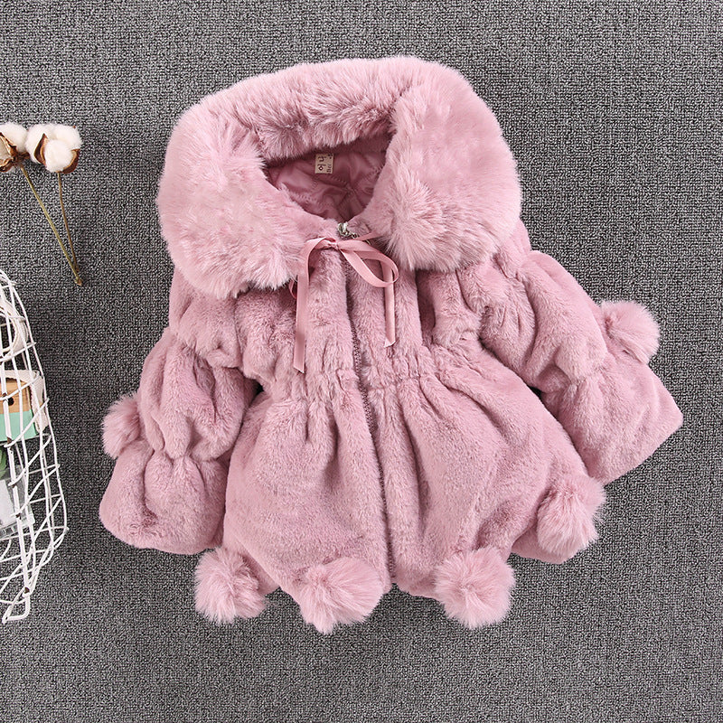 Manteau hiver laine mélangée fille col V – blanc/rose/rouge/noir