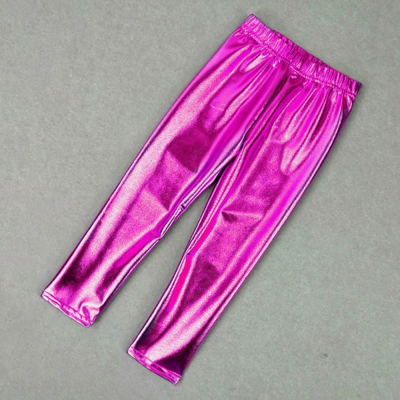Pantalon brillant doré à taille élastique pour filles