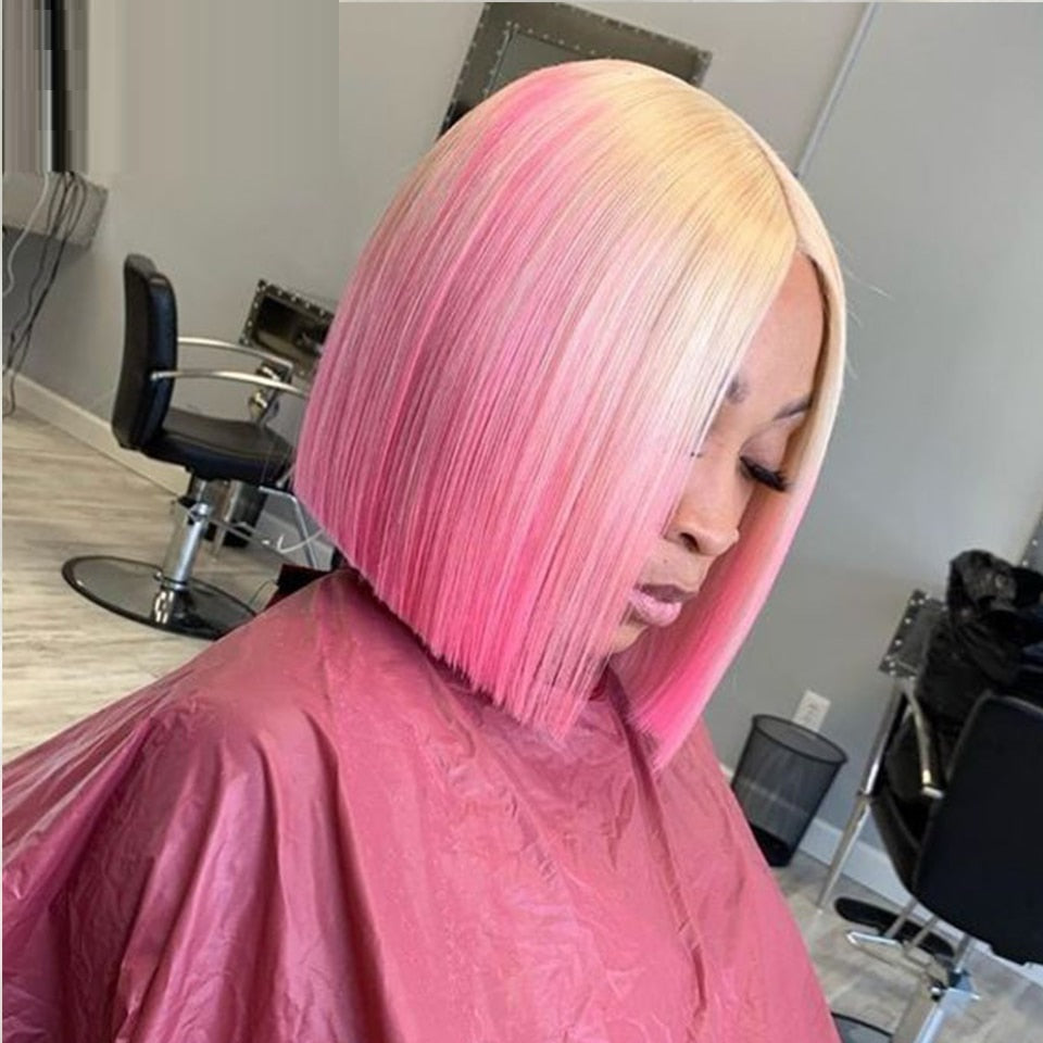 Perruque lace front gradient cheveux humains #613 rose – coupe blunt 8-28"