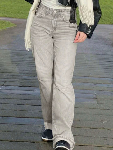 PANTALON FEMME TAILLE HAUTE LARGE DENIM GRIS – COUPE DROITE STREETWEAR