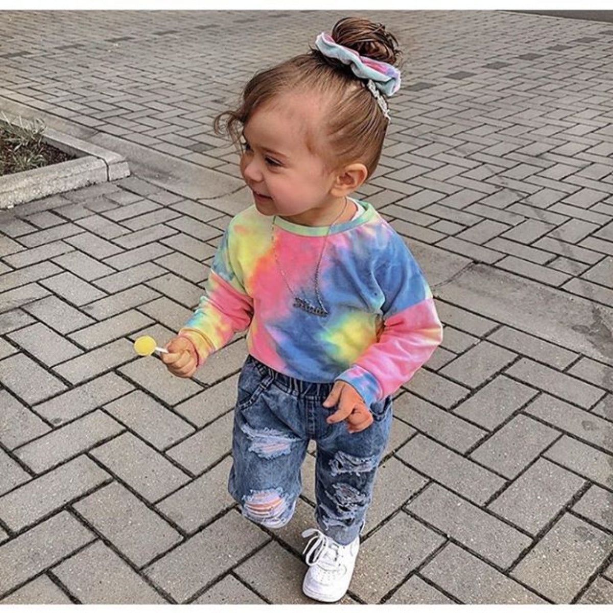 Ensemble enfant tie-dye arc-en-ciel – pull manches longues et pantalon en coton