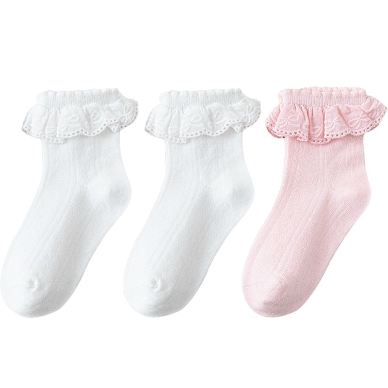 Chaussettes dentelle respirantes fleurs petites filles – princesses été
