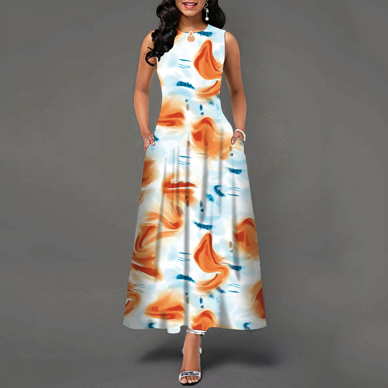 Robe tank imprimée, col rond, sans manches femme