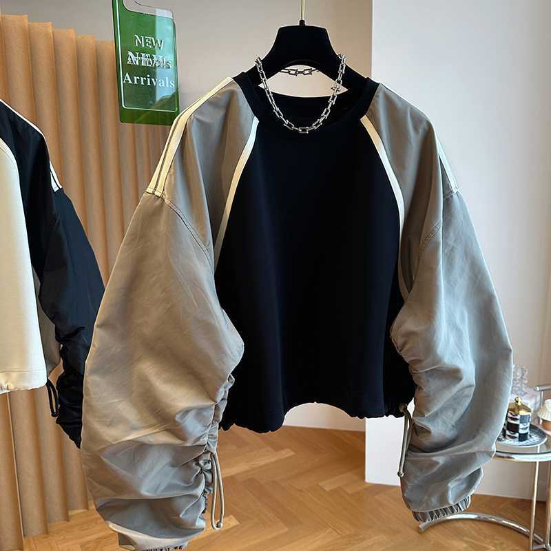 Felpa donna taglio ampio patchwork color-block con maniche raglan, stile casual alla moda.