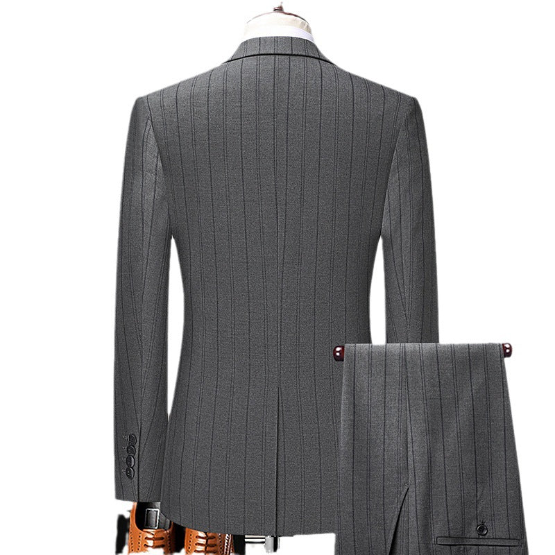Costume homme slim fit rayé style coréen – ensemble 3 pièces printemps-automne pour mariage et cérémonie