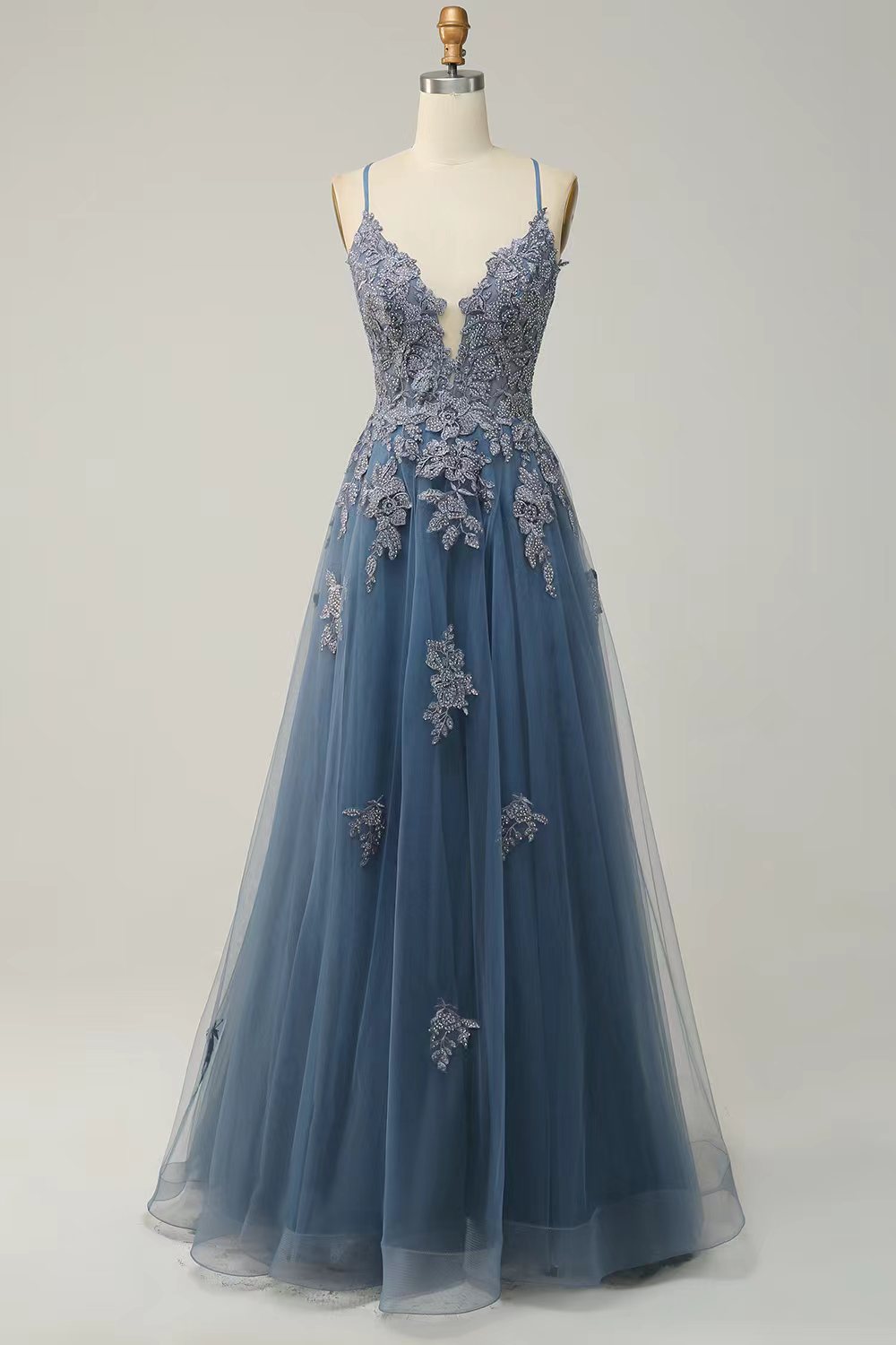 Robe de soirée longue à bretelles – style élégant, laçage et manches princesse