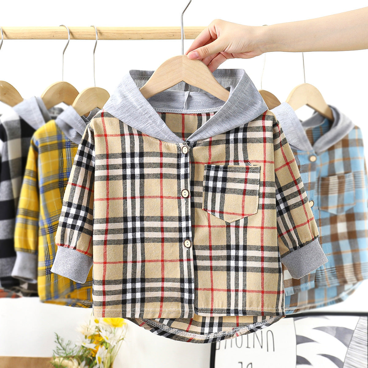 Chemise à carreaux capuche unisexe enfant/adolescent