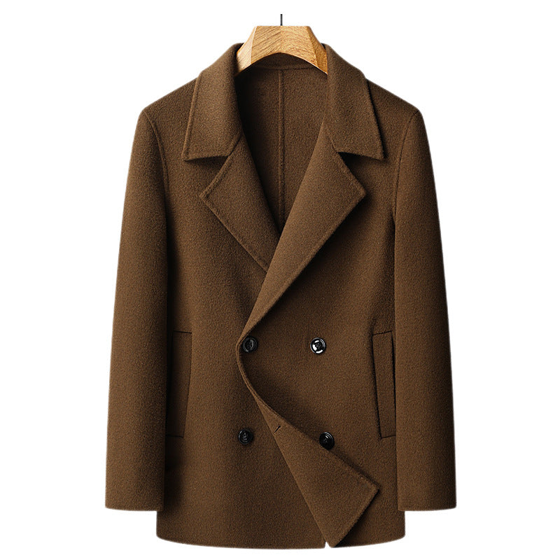 Veste courte double boutonnage laine double face – noir/brun/camel urbain M-4XL