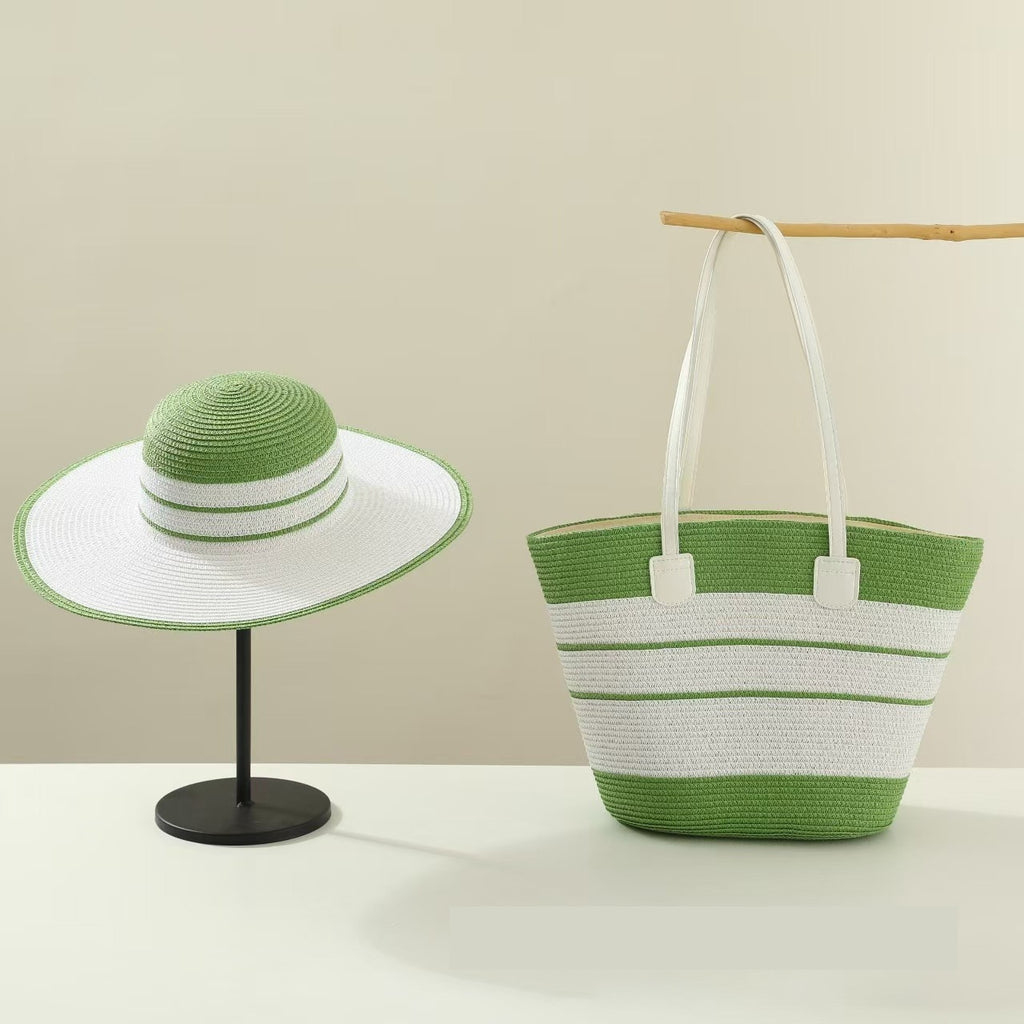 Set chapeau paille + sac plage deux pièces – anti-UV respirant vacances