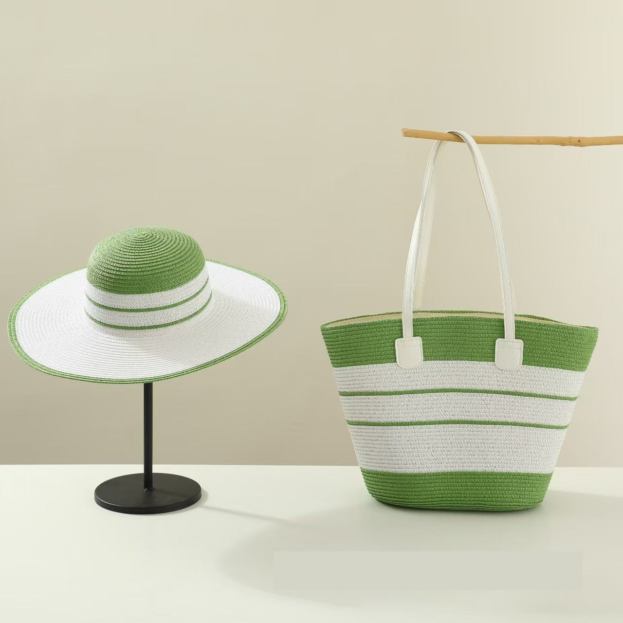 Set chapeau paille + sac plage deux pièces – anti-UV respirant vacances