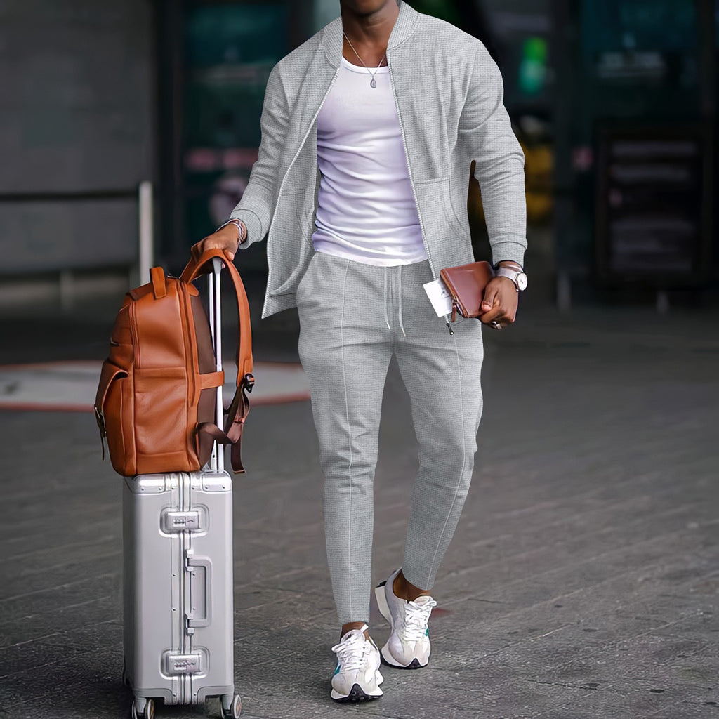 Ensemble baseball waffle gaufré zip poche – veste pantalon automne 5 coloris