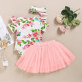 Ensemble bébé fille 3 pièces rose – combinaison, jupe et bandeau en coton