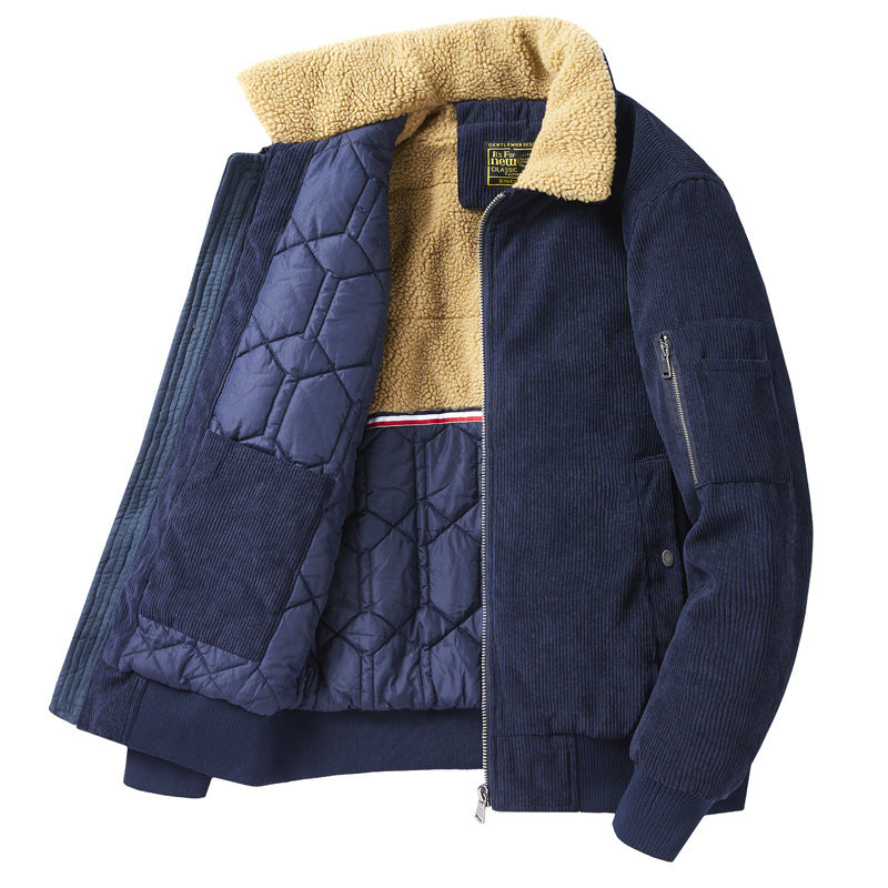 Oversized corduroy baadjie met kraag – kaki/blou/swart-grys