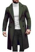 Manteau long laine double boutonnage homme – vert/rouge/kaki/bleu