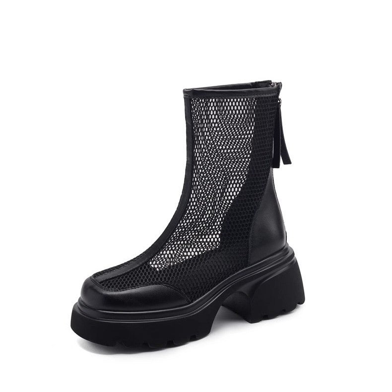 Bottes plateforme maille respirante femme – daim beige talon épais été