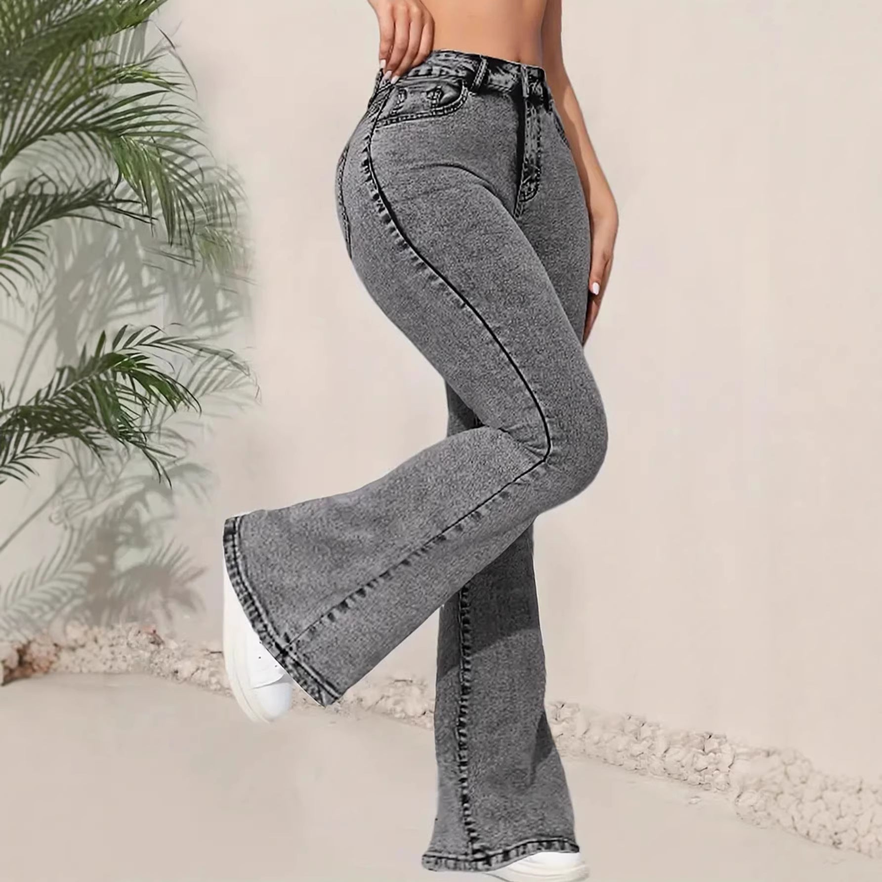 Pantalon évasé denim taille mi-haute – Design polyvalent chic