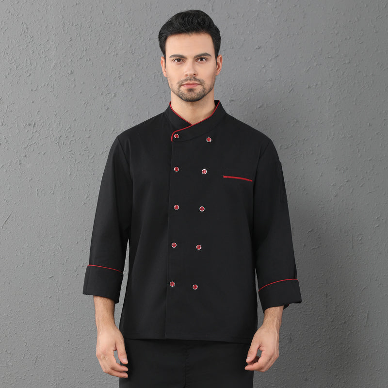 Uniforme chef manches courtes/longues polyester coton – restauration hôtel blanc/noir