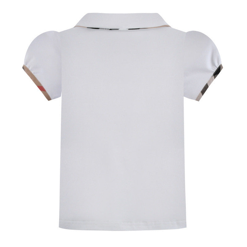 Chemise manches courtes col contrasté vichy blanc enfant