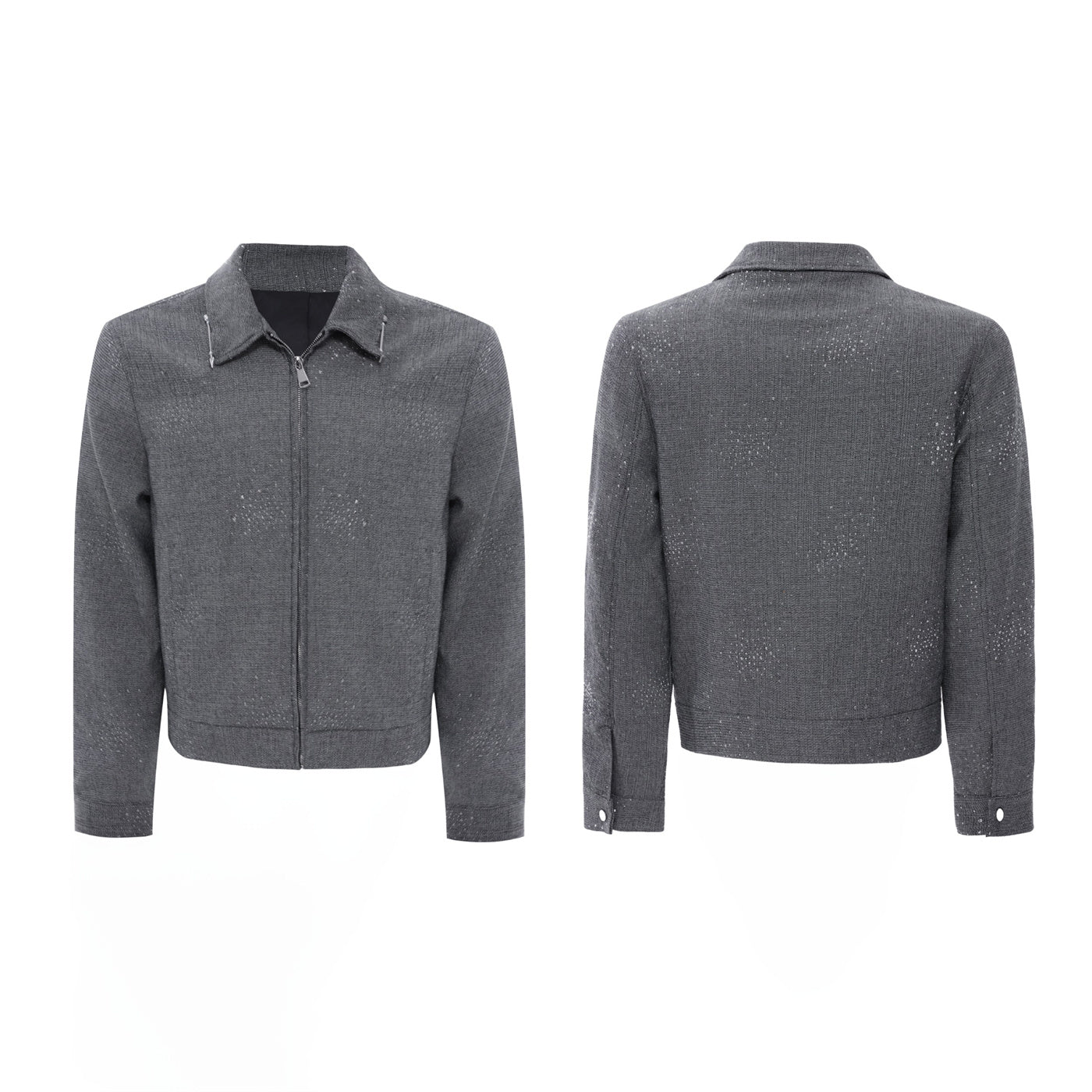 Set manteau court paillettes pantalon large chic – coton kaki/gris