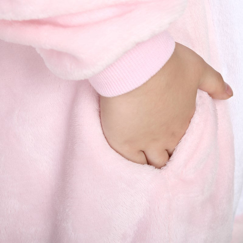 Pyjama enfant une pièce animal cartoon rose – flanelle chaude, col rond